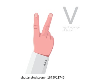 The letter 'V. Universal and Turkish handicapped hand alphabet letter V. Disabled hand. Hand tongue. Learning the alphabet, non-verbal communication, expression gestures vector.