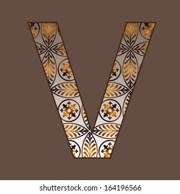 Letter V, vector font of vintage texture. See the entire set of alphabet from this series in my portfolio.