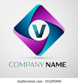 Letter V vector logo symbol in the colorful rhombus. Vector template for your design