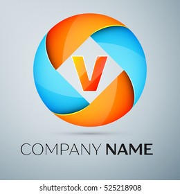 Letter V vector logo symbol in the colorful circle. Vector template for your design