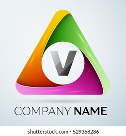 Letter V vector logo symbol in the colorful triangle. Vector template for your design