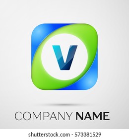 Letter V vector logo symbol in the colorful square on grey background. Vector template for your design