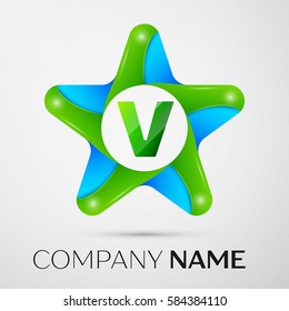 Letter V vector logo symbol in the colorful star on grey background. Vector template for your design
