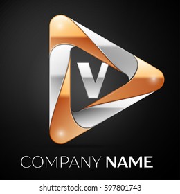 Letter V vector logo symbol in the colorful triangle on black background. Vector template for your design