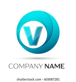 Letter V vector logo symbol in the colorful circle on grey background. Vector template for your design