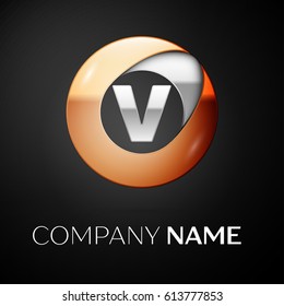 Letter V vector logo symbol in the colorful circle on black background. Vector template for your design