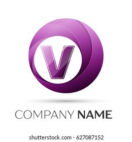 Letter V vector logo symbol in the colorful circle on grey background. Vector template for your design