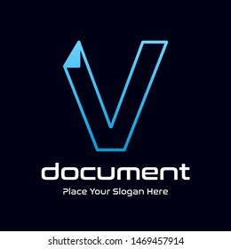 Letter V vector logo template with paper or page symbol. This alphabet suitable for office, data, administration.