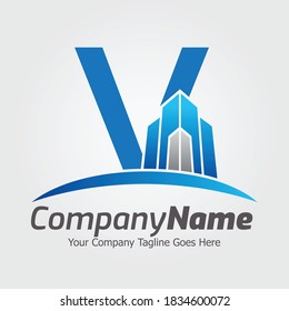Letter V vector logo template, Colorful Letter V logo, Real Estate, Building and Construction Logo Design Template Vector Icon