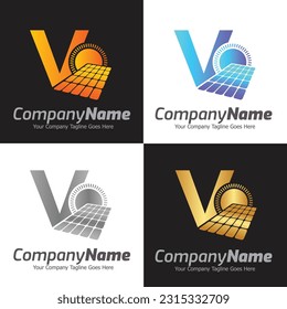 Buchstabe V, Vorlage für das Vektorlogo, Farbiges Buchstabe V, Logo für das Logo für Solarenergie, Logo für das Solarpaneel, erneuerbare Energie, Marke für Solarenergie