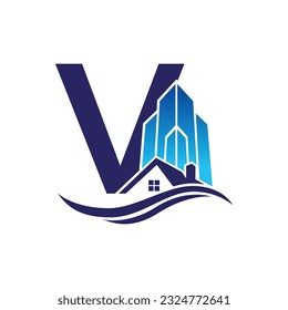 Plantilla de logotipo vectorial de la letra V, logotipo de la letra colorida V, inmobiliario, logotipo de construcción y diseño de la plantilla de vectores