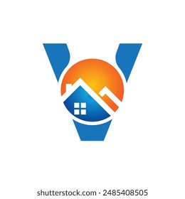 Letter V vector logo template, Colorful Letter V logo, Real Estate, Building and Construction Logo Design Template Vector Icon