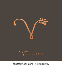 Letter V vector logo. Vintage Insignia and Logotype. Business sign, identity, label, badge initials. Monogram design elements, graceful template. Calligraphic elegant logo design. 