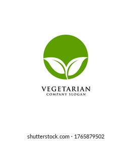Letter V for Vegan Vegetable Vegetarian Veggie,Logo design with Natural Plant Leaf and sun