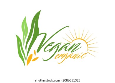 Letter V for Vegan Vegetable Vegetarian Veggie, Check Mark Tips Logo design with Natural Plant Leaf and Sun
