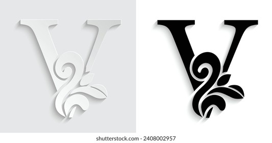 letter V Vintage flower ornament initial letters.  Alphabet. Logo vector 