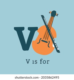 letter v violin alphabet vector