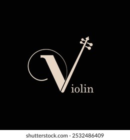 Vetor de modelo de logotipo de violino letra V 