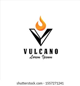 Letter V volcano,  Volcano eruption logo. Simple illustration of volcano eruption vector logo for web design isolated on white background