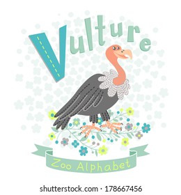 Letter V - Vulture. Alphabet with cute animals. Vector illustration.