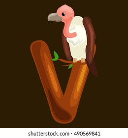 letter V with vulture animal for kids abc education in preschool.