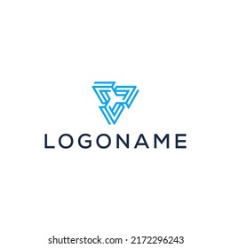 letter V or letter VVV and triangle with 3D concept vector icon logo