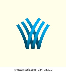 Letter V, Letter W. Abstract Vector Logo Design Template. Creative Blue Concept Icon