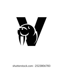 Letter V Walrus logo icon vector