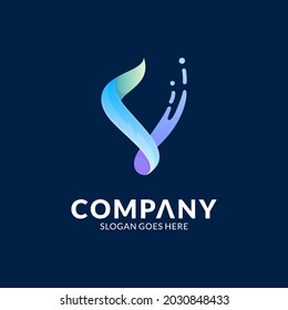 Letter V and water splash creative logo design concept