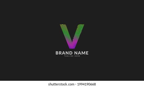 letter V wavy rainbow abstract colorful logo for creative and innovative company brand. print or web vector design element