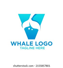Letter V Whale Logo Design Template Inspiration, Vector Illustration.