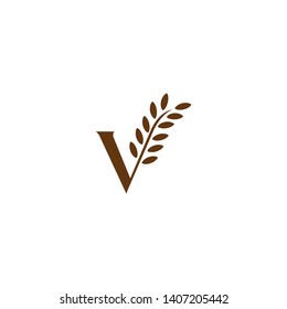 letter V wheat icon logo design concept