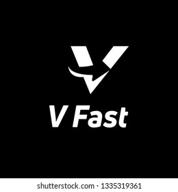 Letter V white logo with negative space arrow logo for business, transportation, delivery company isolated on black background. - Vector Illustration