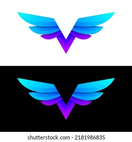 letter v and WING gradient logo design
