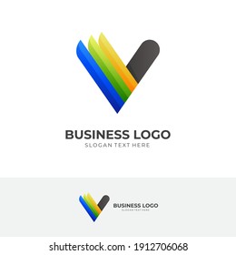 letter V wing logo, letter V and wing, combination logo with 3d colorful style