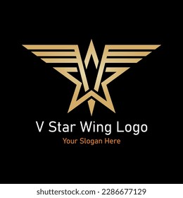 Letter V with wing and star shape for logo. Vector illustration.