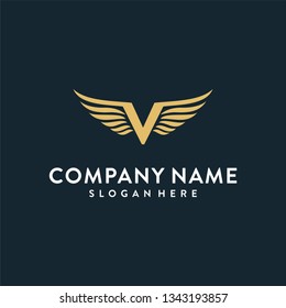 Letter V with wings logo design - Vector
