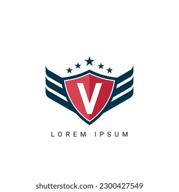 Letter V With Wings Sign And Illustration Modern Crown, Shield Luxury Logo Design Icon