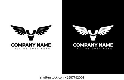 Letter V with wings. Template for logo label emblem sign stamp. Vector illustration.