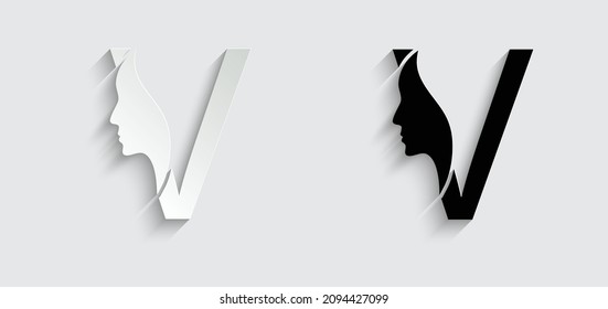 letter V woman face vector template logo beauty salon 