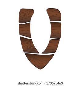 Letter V from wood isolated on the white. Vector