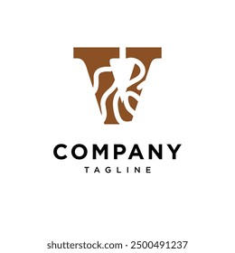 Letter V Wood Logo, Vektorsymbol 