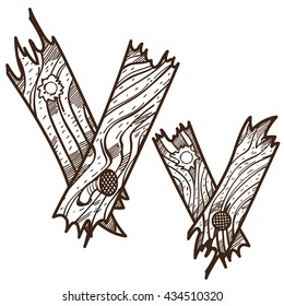 Letter V from wooden planks. Vector alphabet. Picture for coloring.