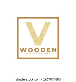 Letter V with Wooden Texture and Square Shape Logo. Usable for Business, Architecture, Real Estate, Construction and Building Logos