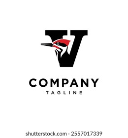 Letter V Woodpecker Logo Icon Vector