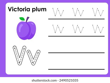 Letter v worksheet with victoria plum. Alphabet Tracing Activity Workbook in Colorful Cute Illustrative Style