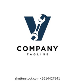 Letter V Wrench Logo Icon Vector