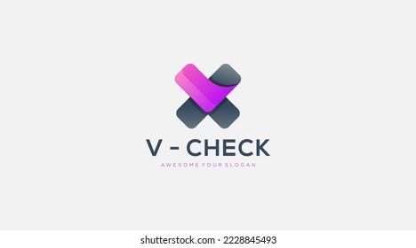 Icono de diseño de logotipo vectorial de verificación de carta V y X
