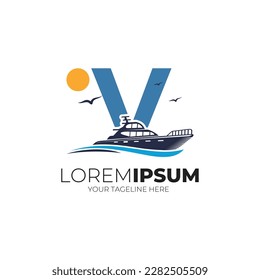 Letter V Yacht Logo Design Vector Illustration