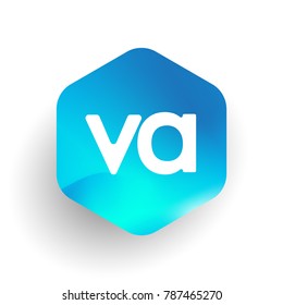 Letter VA logo in hexagon shape and colorful background, letter combination logo design for business and company identity.
